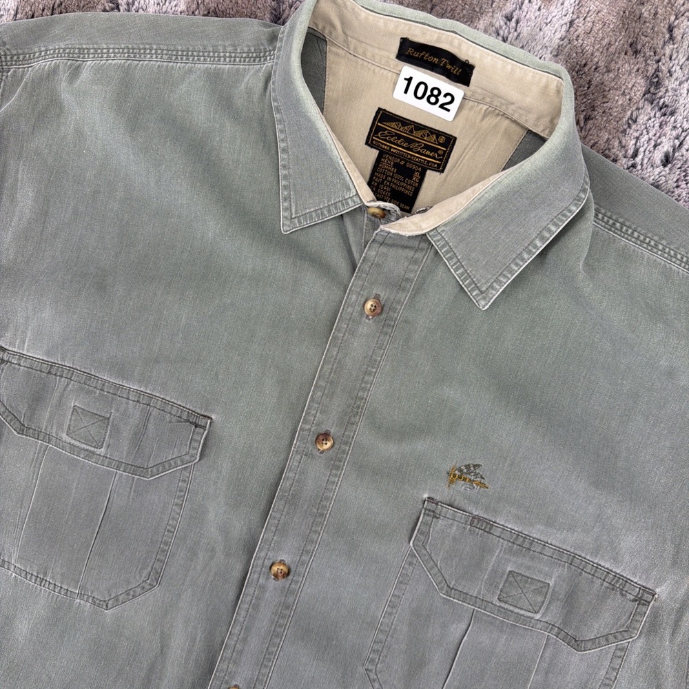 Vintage 90 Eddie Bauer Rufton Twill Faded Green Short Sleeve Button Up Shirt XL